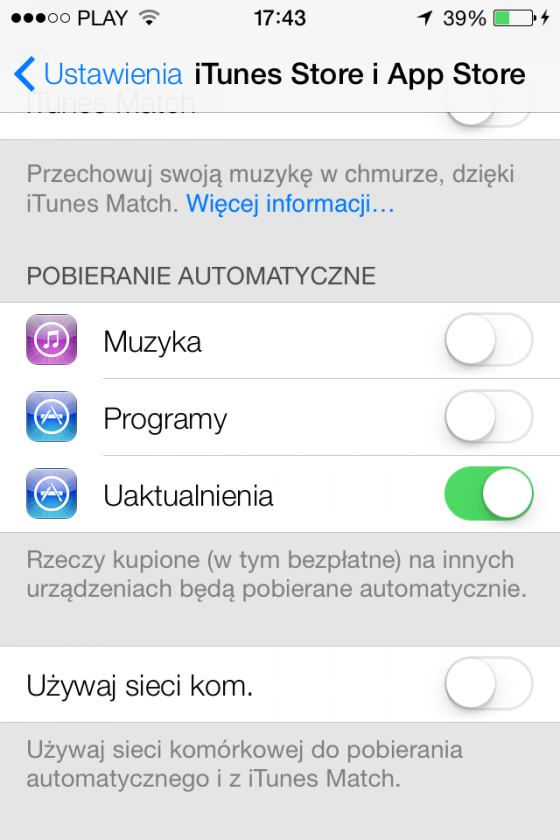 iOS 7 - automatyczne aktualizacje