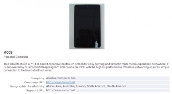 Nowy Nexus 7 Asus K009 w Bluetooth SIG