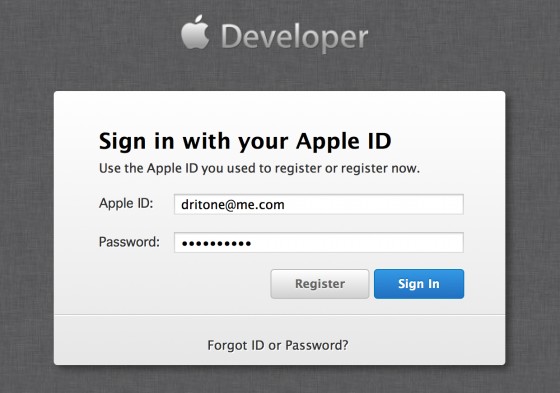 Apple Dev Center - sign in