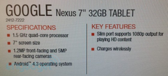 Nowy Nexus 7 - wyciek Staples