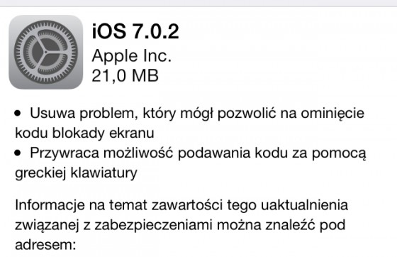 aktualizacja do iOS 7.0.2