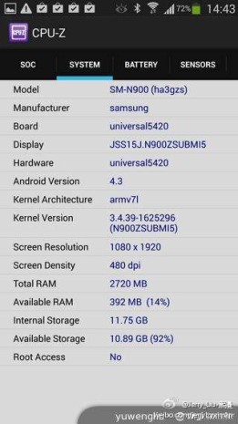 Samsung Galaxy Note 3 CPU-Z