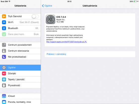 Aktualizacja iOS 7.0.4
