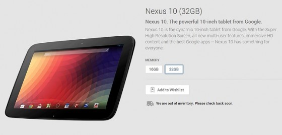 Nexus 10 - out f stock