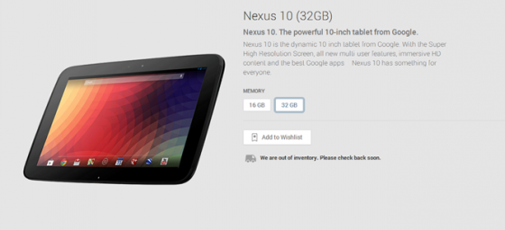 Nexus 10 - out of inventory