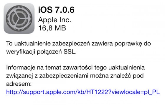 Uaktualnienie iOS 7.0.6