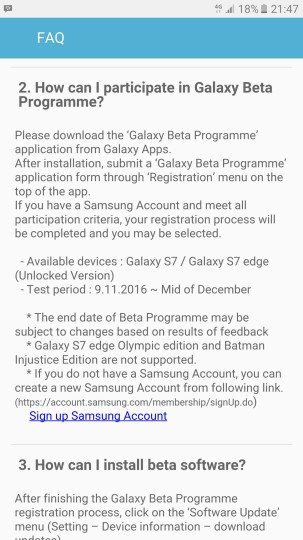 Samsung Galaxy S7 edge Android 7.0 Nougat beta