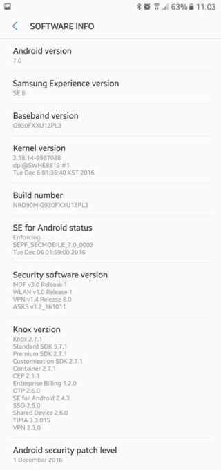 Samsung Galaxy S7 edge Android 7.0 Nougat beta 3.0