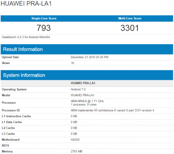 Huawei p10 Lite Geekbench Kirin 655