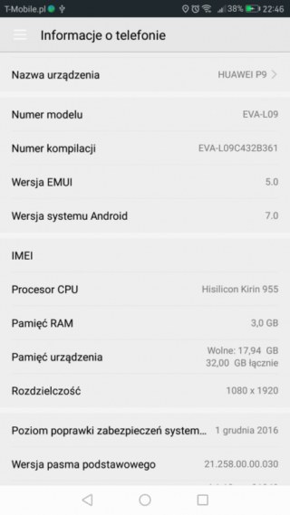 Huawei P9 aktualizacja Android 7.0 Nougat EMUI 5.0