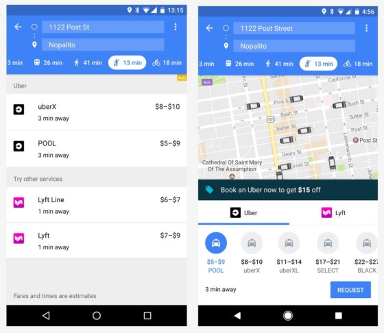 Mapy Google Uber