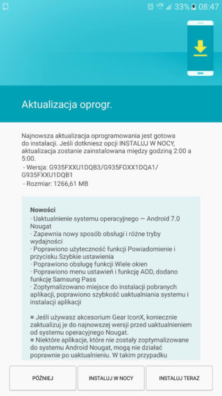 Samsung Galaxy S7 edge XEO aktualizacja Android 7.0 Nougat OTA