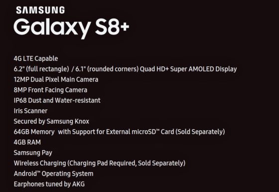 Samsung Galaxy S8 Plus specyfikacja techniczna