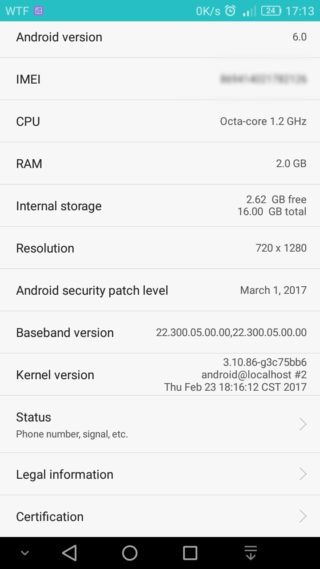 Huawei P8 Lite ALE-L21C432B594 marcowe poprawki bezpieczeństwa Android OTA