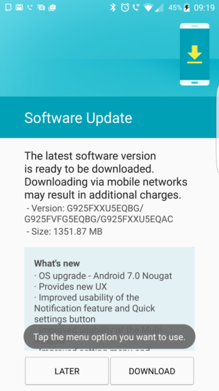 Samsung Galayx S6 edge Android 7.0 Nougat aktualizacja OTA