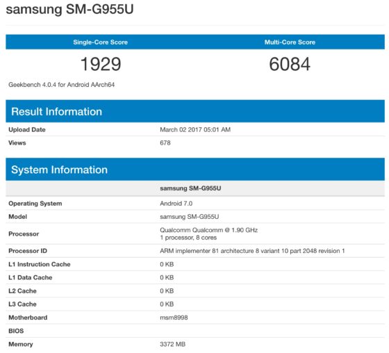 Samsung Galaxy S8+ Geekbench