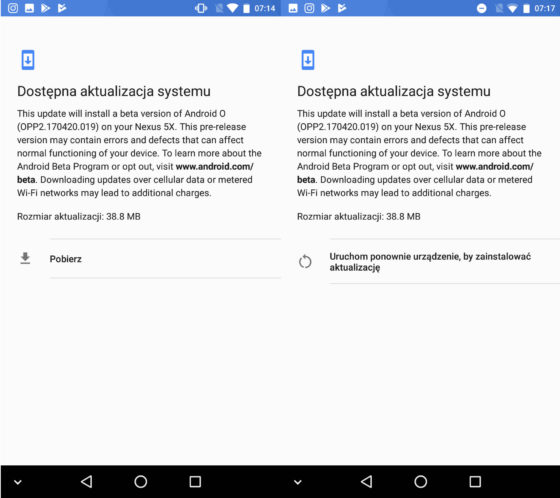Android O Developer Preview 2 aktualizacja OTA