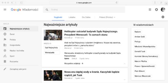 Wiadomości Google News Material Design
