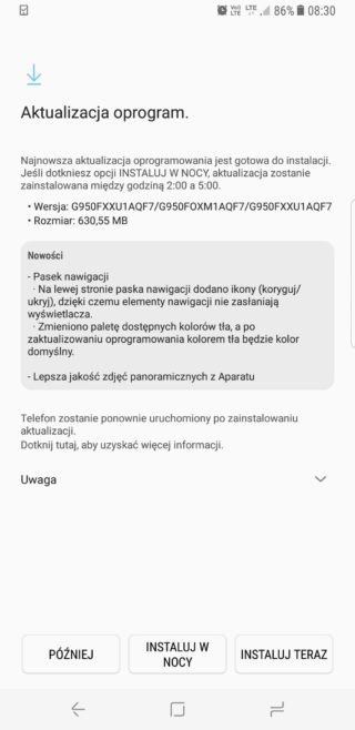 Samsung Galaxy S8 XEO aktualizacja AQF7 czerwcowe poprawki bezpieczeństwa