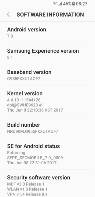 Samsung Galaxy S8 aktualizacja OTA AQF7 czerwcowe poprawki bezpieczeństwa
