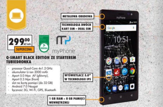 myPhone Q-Smart Black Edition smartfon z Biedronka
