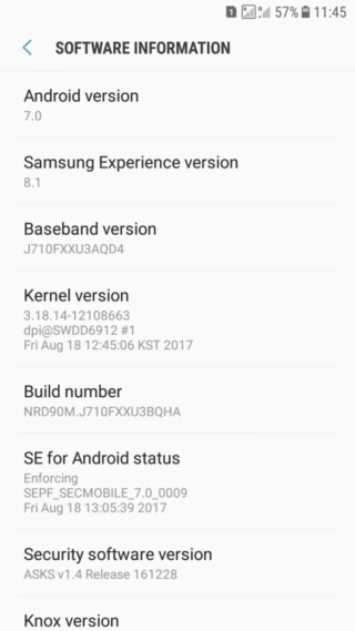 Samsung Galaxy J7 (2016) Android 7.0 Nougat