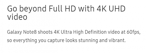 Samsung Galaxy Note 8 4K UHD 60 fps