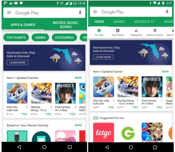 Sklep Play Google Android nowy pasek nawigacji