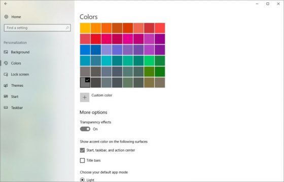 Windows 10 Redstone 4 Fluent Design Ustawienia