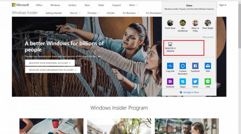 Windows 10 Redstone 4 Near Share AirDrop