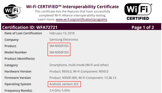 Samsung Galaxy Note 8 Android 8.0 Oreo