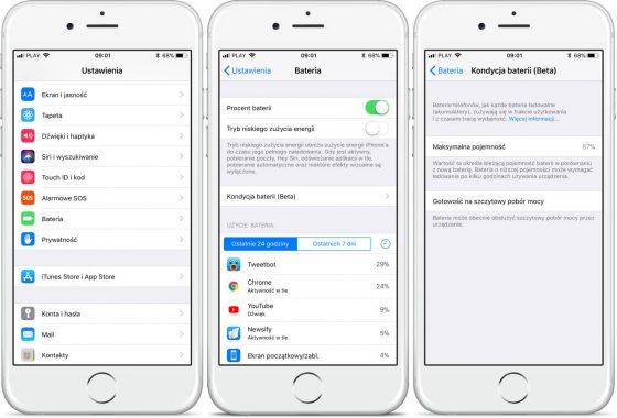 iOS 11.3 beta 2 Kondycja baterii (beta)