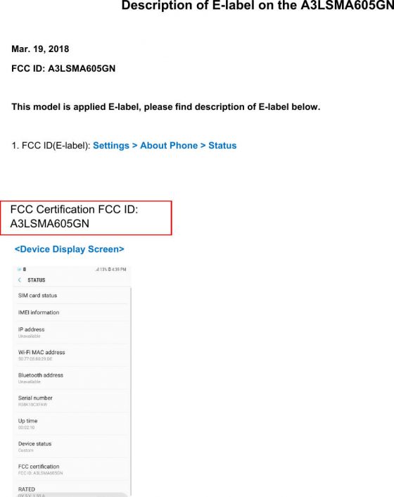 Samsung Galaxy A6 Plus FCC