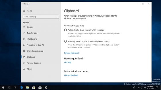 Windows 10 Redstone 5 schowek