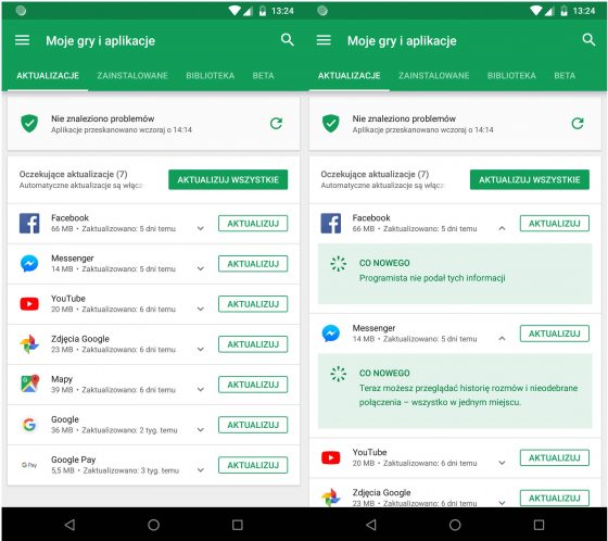 Google Android Sklep Play co nowego Moje aplikacje i gry