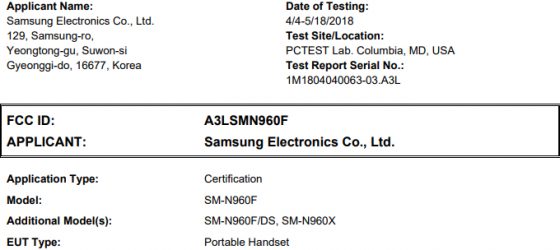Samsung Galaxy Note 9 FCC SM-N960F kiedy premiera