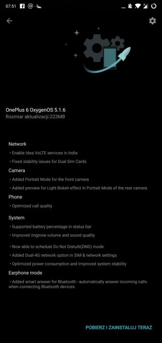 OnePlus 6 aktualizacja OxygenOS 5.1.6
