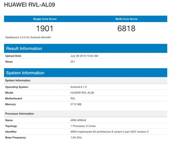 Huawei Honor Note 10 RVL-AL09 Geekbench specyfikacja techniczna kiedy premiera