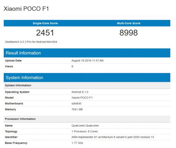 Xiaomi POCO F1 Pocophone Geekbench kiedy premiera cena gdzie kupić w Polsce specyfikacja techniczna