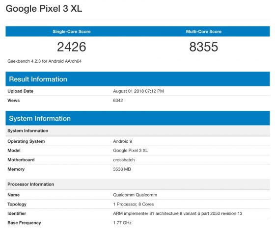 Google Pixel 3 XL Geekbench specyfikacja techniczna kiedy premiera