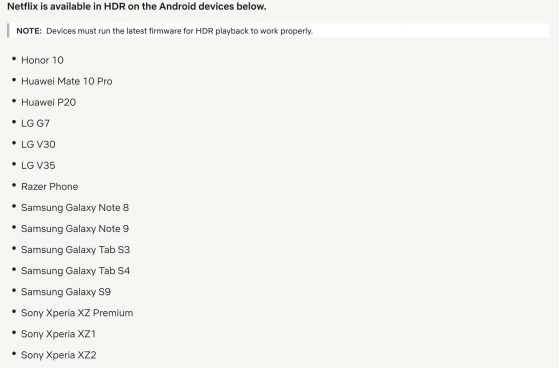 Netflix HDR Samsung Galaxy Note 9