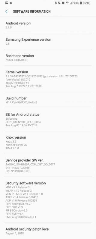Samsung Galaxy Note 9 aktualizacja ARGC sierpniowe poprawki bezpieczeństwa Super Slow mo ustawienie