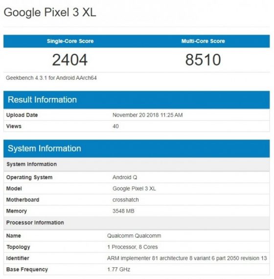 Google Pixel 3 XL Android Q 10 kiedy premiera Geekbench