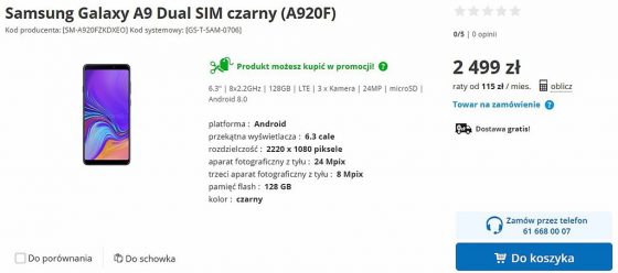 Samsung Galaxy A9 2018 cena premiera specyfikacja techniczna kiedy w Polsce gdzie kupić najtaniej premiera opinie