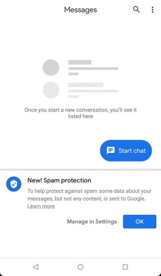 Wiadomości Google ochrona przed spamem spam Android
