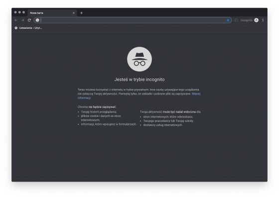 Google Chrome tryb incognito prywatność strony internetowe FileSystem API