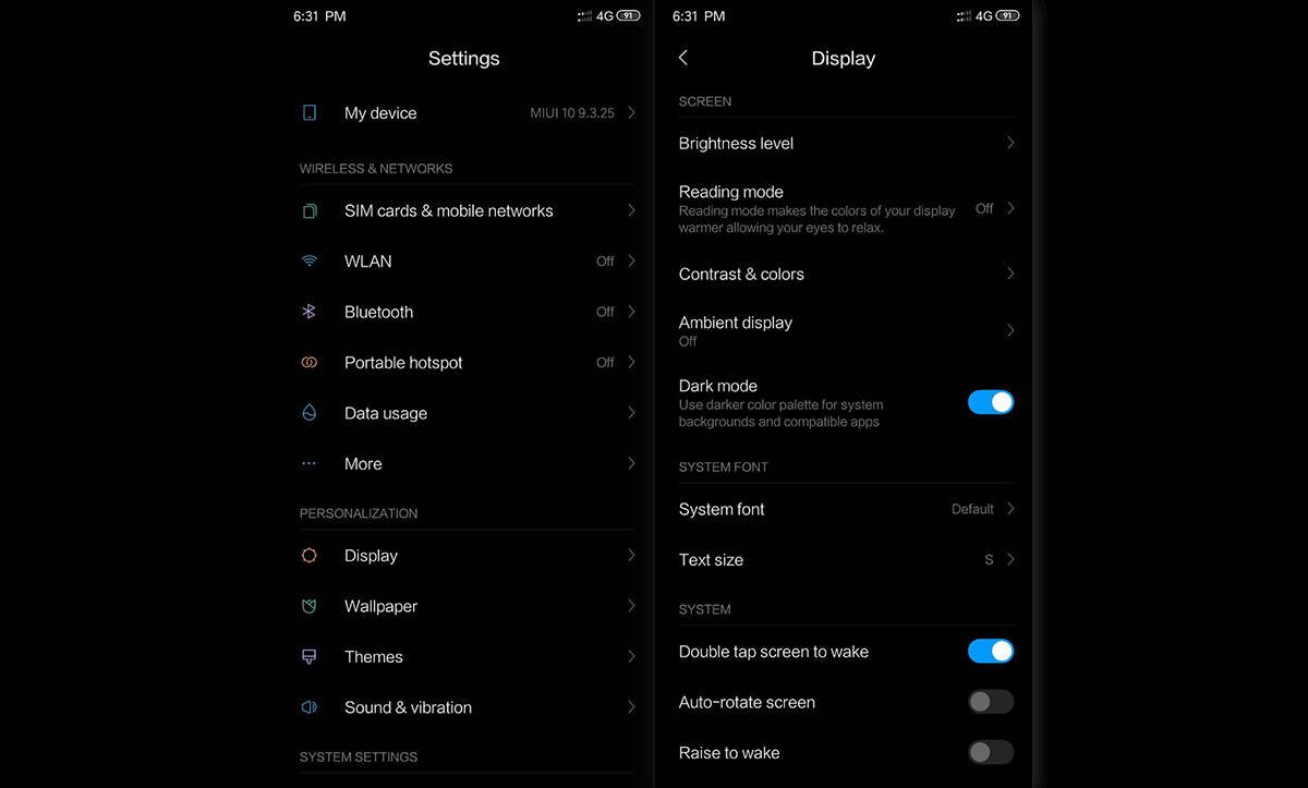 Xiaomi Pocophone F1 dark mode tryb ciemny motyw MIUI 10 Global beta 9.3.25