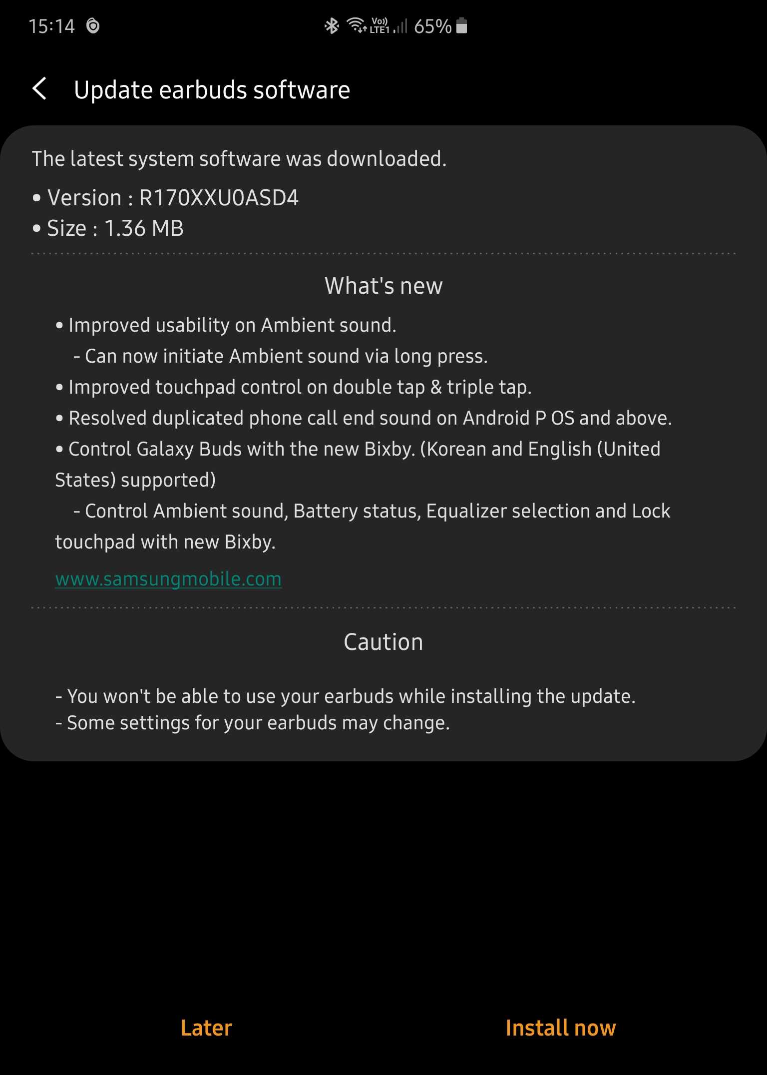 Samsung Galaxy Buds aktualizacja słuchawki bezprzewodowe