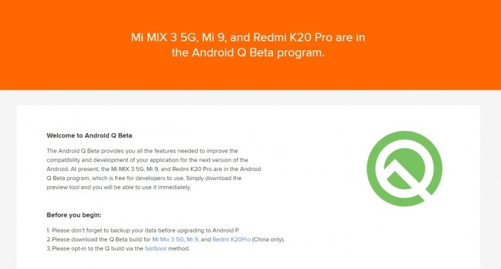 Xiaomi Redmi K20 Pro program Android 10 Beta
