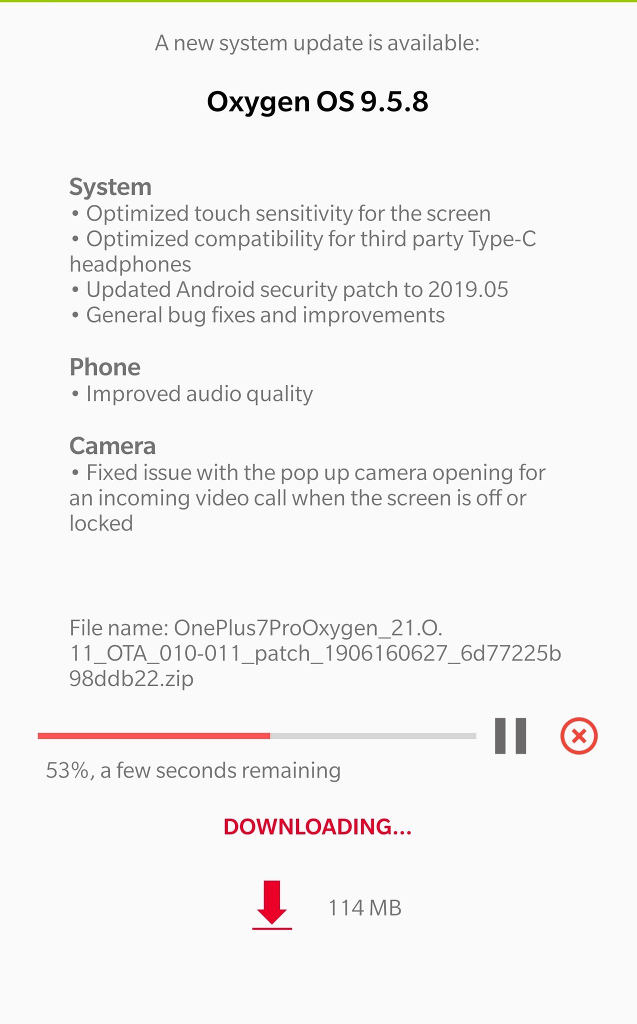 OnePlus 7 pro aktualizacja OxygenOS 9.5.8